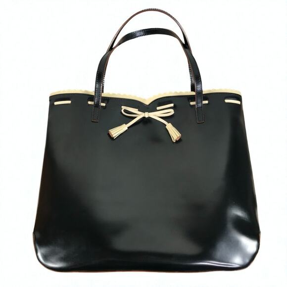 ANYA HINDMARCH Italian Leather Bow Handbag Tote Black Clasic Luxury Designer Y2K - Picture 4 of 13